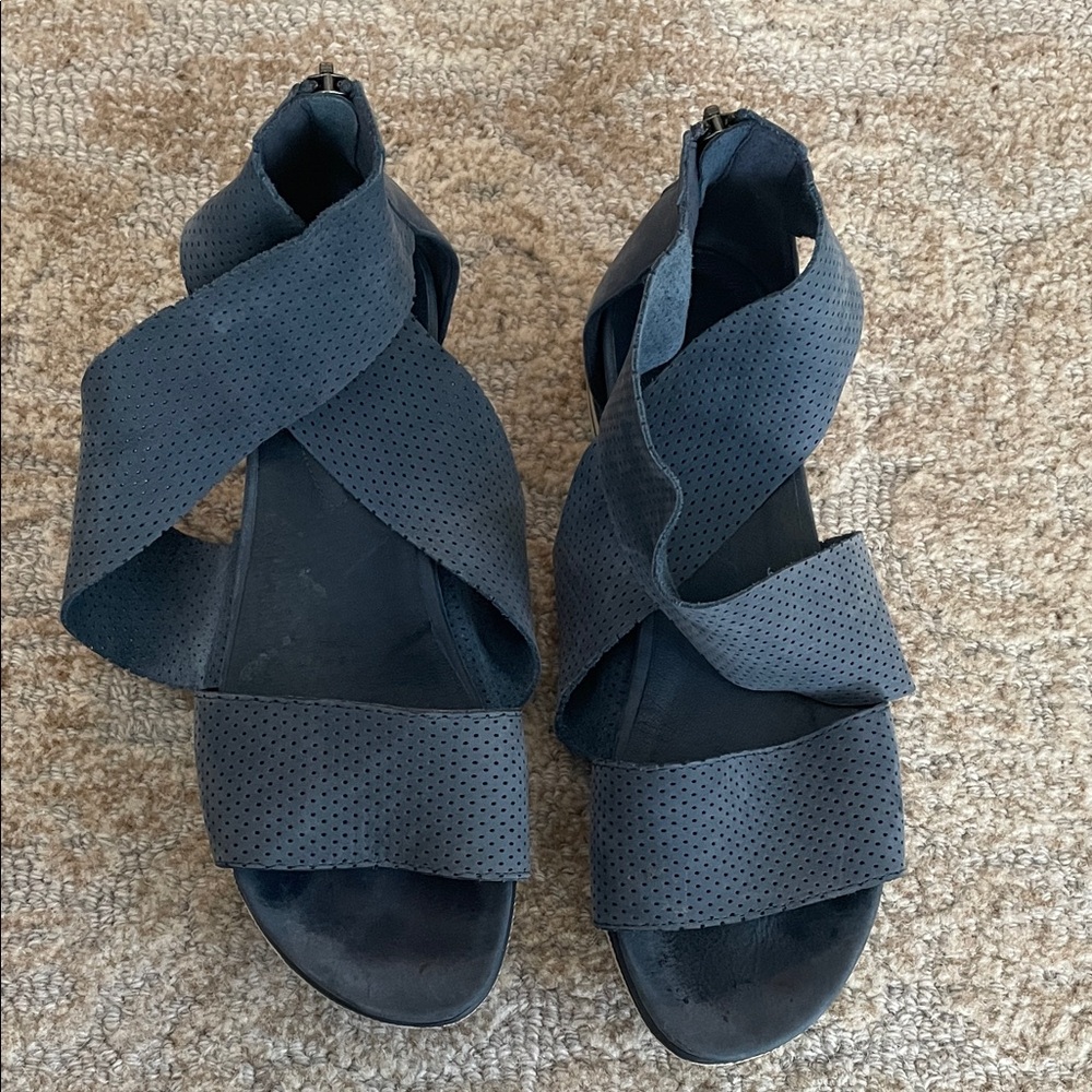 Eileen Fisher Blue Nubuck Perforated Women's Sandals